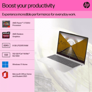 HP Laptop 15 | AMD Ryzen 3 Quad Core 7320U | 8 GB | 512 GB | Silver | 15 FC0026AU