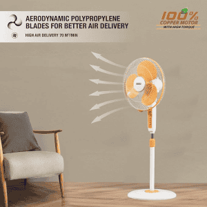 USHA Maxx Air High Speed Pedestal Fan | 400MM | Orange & White