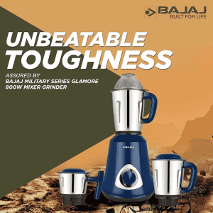BAJAJ Military Series Glamore  Mixer Grinder |  800W | 3 Jars | Royal Blue