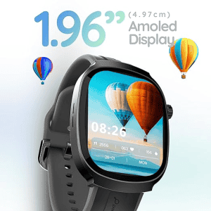 Pebble Axis BT Calling Smartwatch | 1.96 Inch | Amoled Display | Jet Black | PFB403