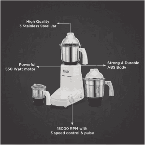 Preethi Eco Plus  Mixer Grinder | MG 138 | 110V | 550 Watt