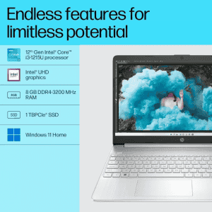 ‎HP Laptop 15s | Intel Core i3 12th Gen 1215U | 8 GB | 1 TB SSD | 15.6 Inch | Natural silver | 15S-FQ5328TU