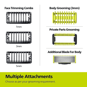 PHILIPS OneBlade Trimmer | 10 Grooming Kit | 30 min Runtime 3 Length  | Grey | QP1624