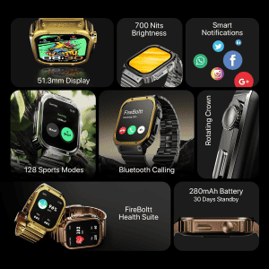 Fire Boltt Maverick Smartwatch | 2.02 inch | IPS Display | Bluetooth Calling  | Black Silver | BSW177
