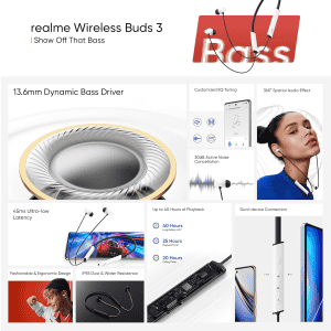 realme Buds Wireless 3 Neckband | 30dB ANC | 360 degree Spatial Audio |  40 hours Playback | Pure Black | RMA2119