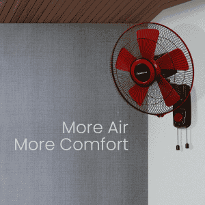 Blueberry OZON16 5 Leaf High Speed 400mm Wall Fan | Powerful Motor with Oscillation Control | Black Red