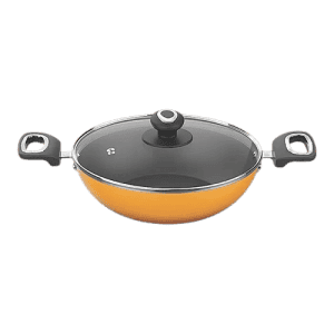 Preethi Dura Collection Non Stick Kadai with Glass Lid | 26 cm | Yellow