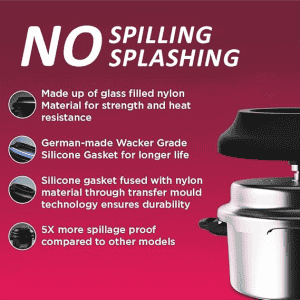 Preethi Stainless Steel Outer Lid | 3 L | Pressure Cooker with Spill Splash Shield Zero Spill  Zero Splash | Induction Base