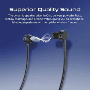 Promate Civil  Wireless Neckband Earphones |  Button Controls for Bluetooth | Hall Switch Sensor | Black