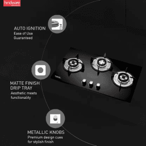Hindware Ella Plus Glass Automatic Hob | 75 CM | 3 Burners