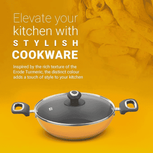 ‎Preethi Dura Collection Non Stick Kadai with Glass Lid | 24 cm | Turmeric Yellow