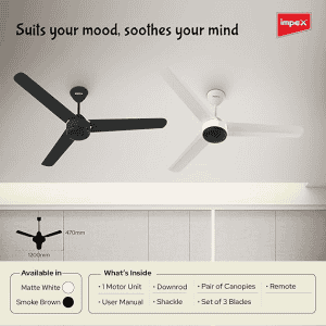 Impex Bldc Ceiling Fan 1200 Mm Atom 28 | 5 stars | Rated Ceiling Fans  Remote Control |  High Speed Fan Having | Matte White
