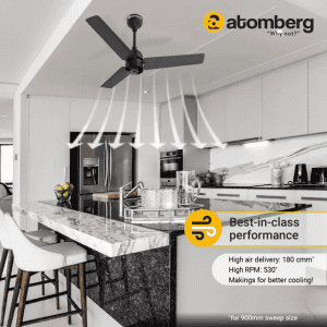 Atomberg Renesa Ceiling Fan |  900 mm BLDC Ceiling Fan with Remote Control | LED Indicators |Midnight Black | FG0382