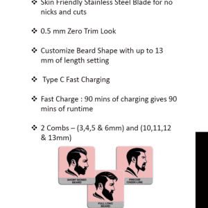 Havells Beard Trimmer | 90 min Runtime | 12 Length Settings | Black | BT6112