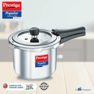 Prestige Popular Svachh Pressure Cooker | 3 L | Outer Lid | Spillage Control Stainless Steel | Silver | 20172