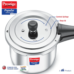 Prestige Popular Svachh Pressure Cooker | 3 L | Outer Lid | Spillage Control Stainless Steel | Silver | 20172