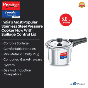 Prestige Popular Svachh Pressure Cooker | 3 L | Outer Lid | Spillage Control Stainless Steel | Silver | 20172