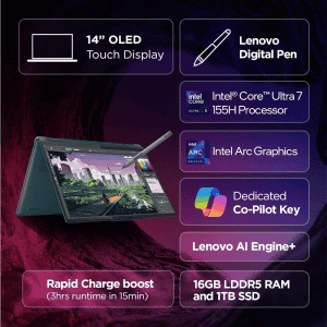 Lenovo Yoga 7i 2 in 1 Intel Evo Core Ultra 7 155H | 16 GB | 1TB SSD | Tidal Teal | 83DJ006YIN