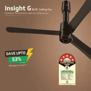 V-Guard INSIGHT-G Ceiling Fan | 1200 mm | BLDC Motor | Remote Control | Choco Brown Glossy