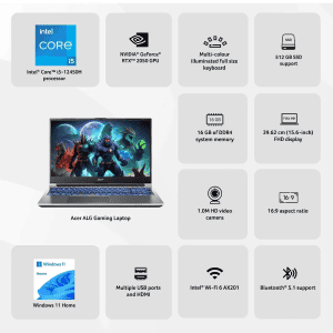 Acer ALG Gaming Laptop | Intel Core i5 12th Gen 12450H Processor | 16 GB | 512 GB SSD | 4GB NVIDIA GeForce RTX 2050 | Steel Gray | UN.34CSI.002