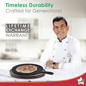 Wonderchef Forza Cast Iron 27 cm Dosa Tawa Pan | Pre Seasoned Cookware | 4 mm | Induction Friendly