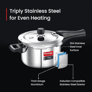 Prestige Triply Svachh Pressure Cooker | 2L | Stainless Steel  | 20701