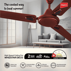 Impex Whizstar Deco | 1200 mm | Ceiling Fan  High Speed Fan | Brown