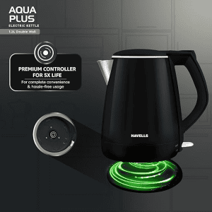 HAVELLS Aqua Plus | 1250 Watt | 1.2 Litre | Electric Kettle Cool Touch Outer Body | Black