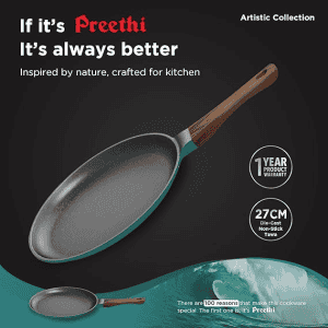 ‎Preethi Artistic Collection Die Cast Non Stick Tawa | 27 cm | 5 Star | Non Stick Effect Cook & Serve | Ocean Green