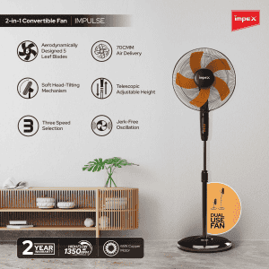Impex Impulse Table pedestal fan | 400 mm | 2 in 1 convertible | Orange Black