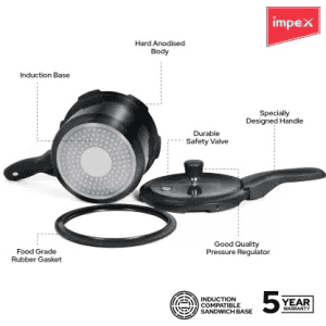 Impex Hard anodized Dripless Aluminium Pressure cooker HA smart D3 | 2.5 L | Outer Lid Induction Bottom Pressure Cooker