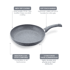 Wonderchef Granite Non-Stick Fry Pan | 26cm | Induction Bottom | Virgin Grade Aluminium | Grey