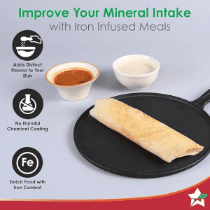 Wonderchef Forza Cast Iron 27 cm Dosa Tawa Pan | Pre Seasoned Cookware | 4 mm | Induction Friendly