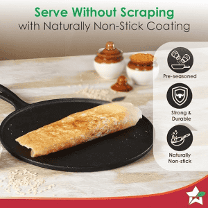 Wonderchef Forza Cast Iron 27 cm Dosa Tawa Pan | Pre Seasoned Cookware | 4 mm | Induction Friendly