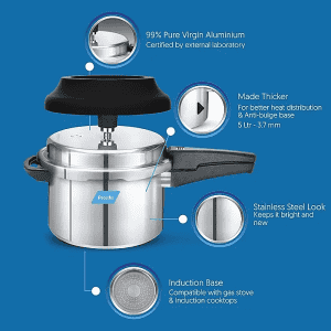Preethi Induction Base Outer Lid Aluminium Pressure Cooker | Spill Splash Shield | 5 L