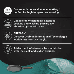 ‎Preethi Artistic Collection Die Cast Non Stick Tawa | 27 cm | 5 Star | Non Stick Effect Cook & Serve | Ocean Green
