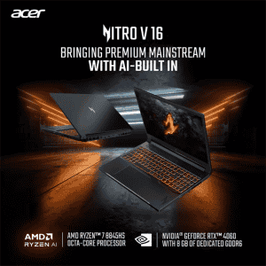 Acer Nitro V 16 Gaming Laptop | AMD Ryzen 7 Octa Core 8845HS | NVIDIA GeForce RTX 4060 | 16 GB | 1 TB SSD | Black | NH.QP0SI.001