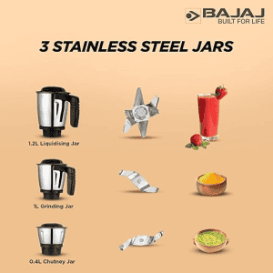 Bajaj Military Series Finesse Mixer Grinder | 750W | Midnight Black