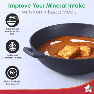 WONDERCHEF Forza Cast-Iron Kadhai  3.35L  | 30 cm | Pre-Seasoned Cookware Induction Friendly