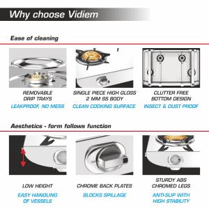 Vidiem Tusker Gas Stove | 3 Burner | Stainless Steel Manual | Silver