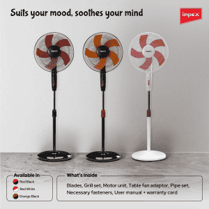 Impex Impulse Table pedestal fan | 400 mm | 2 in 1 convertible | Orange Black