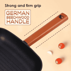 Wonderchef Caesar Forged Virgin Aluminium Grill Pan | 24cm | Greblon C3 | Non-stick Coating | PFOA Free German Beechwood Handles | Black
