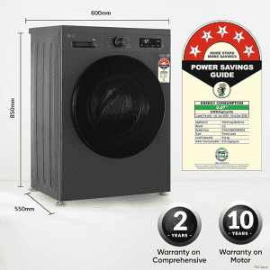 LG Fully Automatic Front Load Washing Machine | 8 kg | In-built Heater | Grey Black | FHB1208Z4M