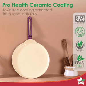 Wonderchef Bellagio Dosa Tawa | 28 cm | Non-Stick Ceramic Coating | Non-Toxic | Pure Aluminium | Purple