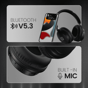 Portronics Muffs M3 Over Ear Headphones | 40 Hour Playtime | Foldable Design | Type C Fast Charging | Black