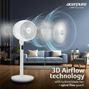 Acerpure Cozy F2 Air Circulator Pedestal Fan | Energy efficient and Whisper Quiet Large Room | White