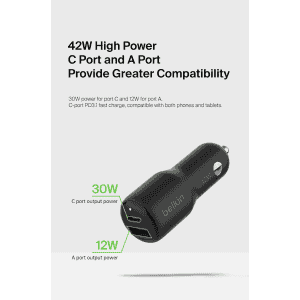 Belkin Dual USB C Car Charger | 42W PD | Black | CCB005QCBK
