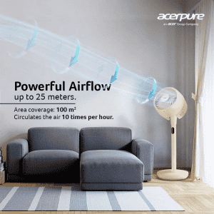 Acerpure Cozy F2 Air Circulator Pedestal Fan | Energy efficient & Whisper Quiet Large Room | Beige