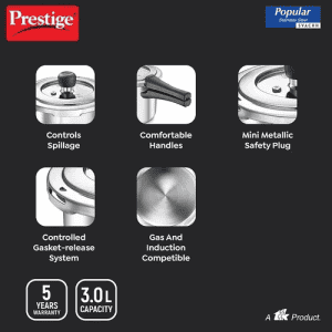 Prestige Svachh Popular Pressure Cooker | 3L | Stainless Steel | 20172