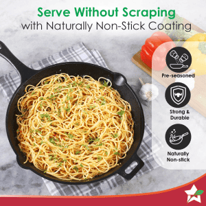 WONDERCHEF Forza Pre Seasoned Cast Iron Non Stick Induction Bottom Fry Pan | 25 cm | 2 L